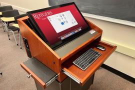 The Digital Classroom Lectern in Hickman Hall 114 includes a new Mac keyboard.
