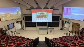 Physics Lecture Hall boasts three projection screens and one display monitor.